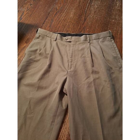 Savane Dress Pants 38x32 Brown Polyester Front Pleat Cuffed Hem See Measurements - Picture 2 of 4